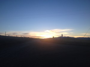 Sunset on the road leading to our place.